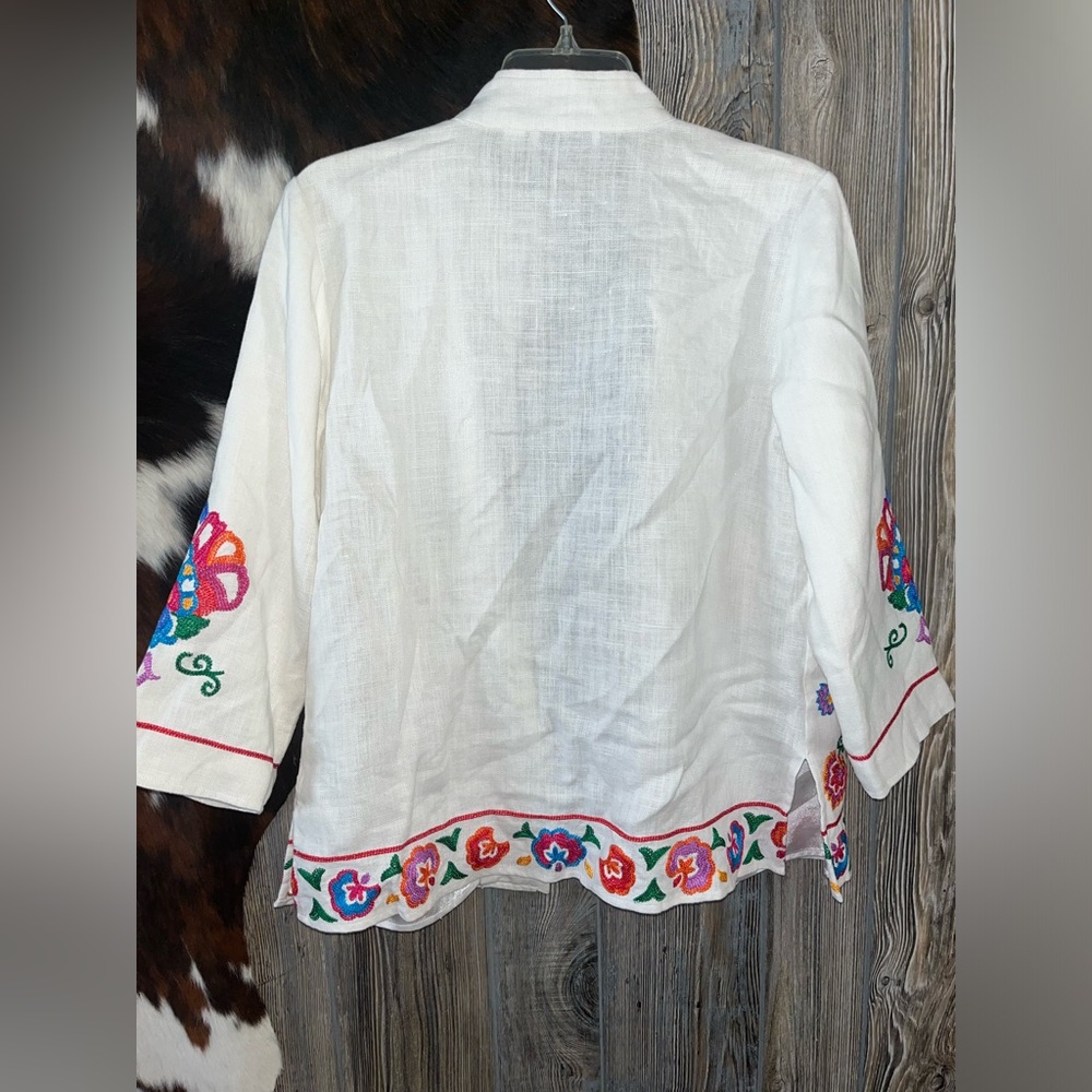 Linea Louis Dell’Olio size XS linen bright embroidered white super cute jacket - Picture 7 of 9